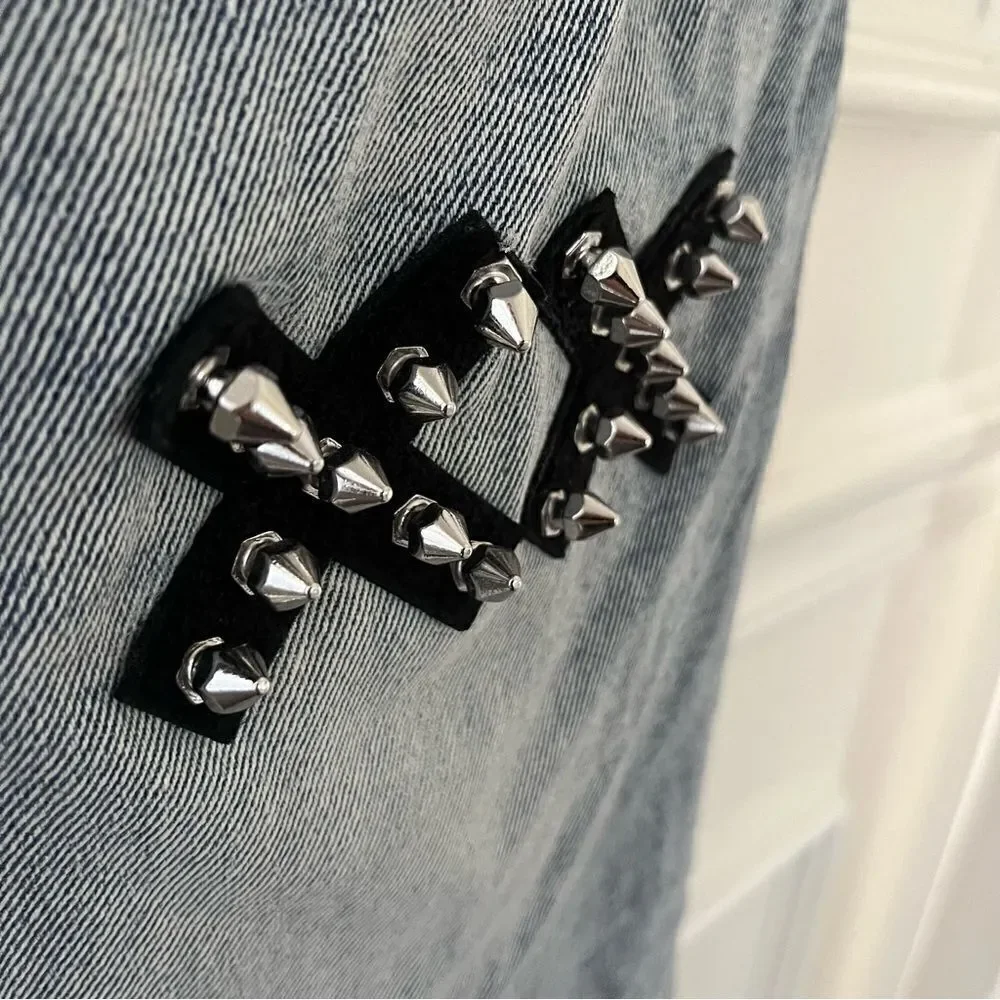 Cult of Individuality Rocker Slim Distressed‎ Jeans Rips Studs Ink, 40x33 NWT